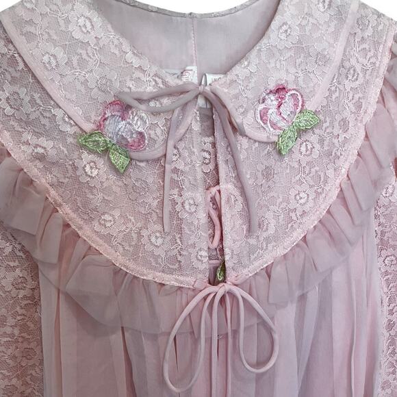 Vintage Pink Lace Nightgown Dress Coquette Cottagecore Lolita - Picture 6 of 16